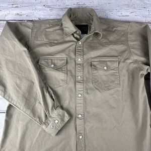 Walls Shirt Mens XLT Tan Pearl Snap Long Sleeve Workwear‎ Farm Work Shirt Flaw*